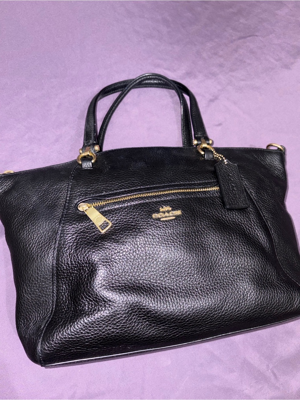 Medium black leather coach bag